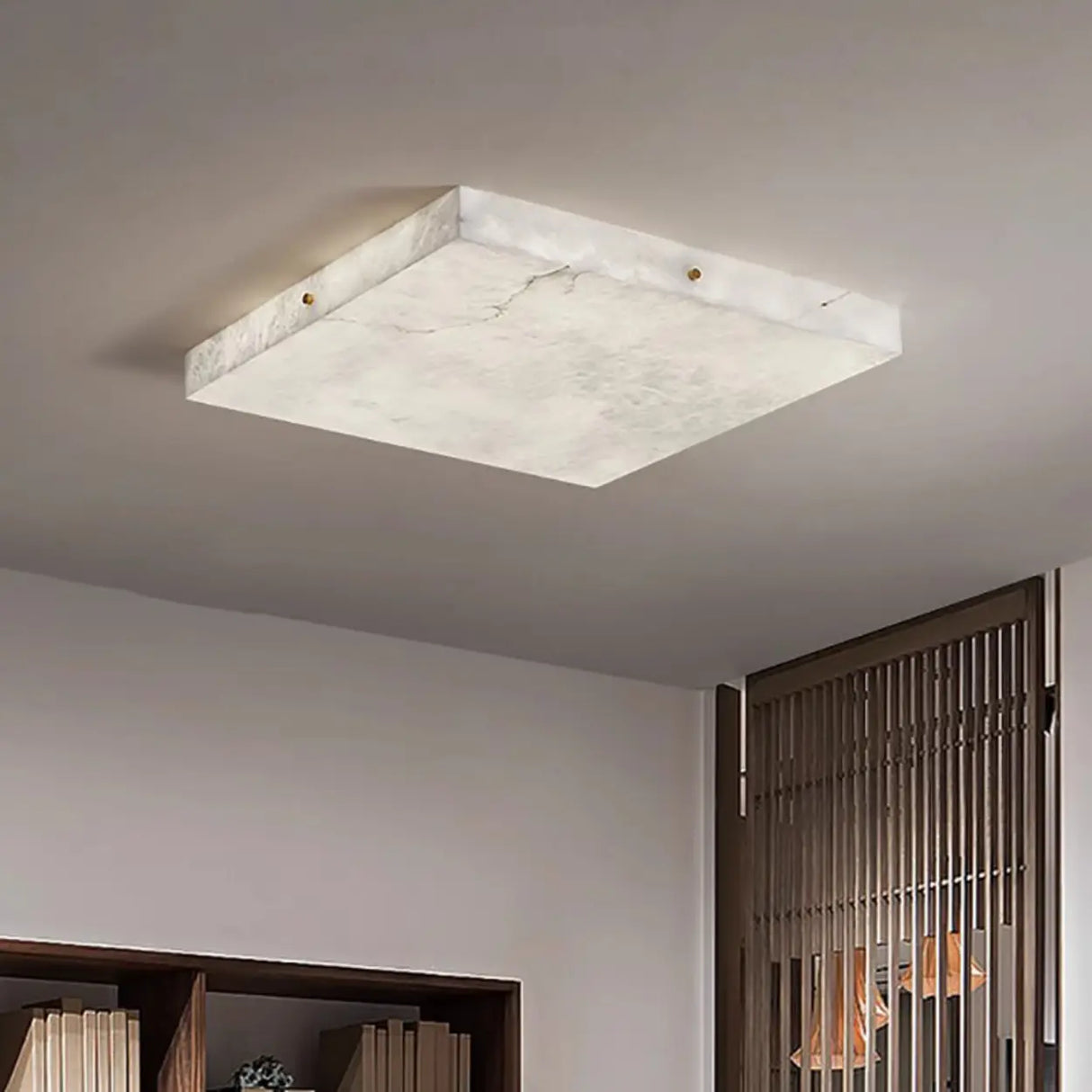 White Rectangular Alabaster LED Flush Mount Ceiling Light Image - 1