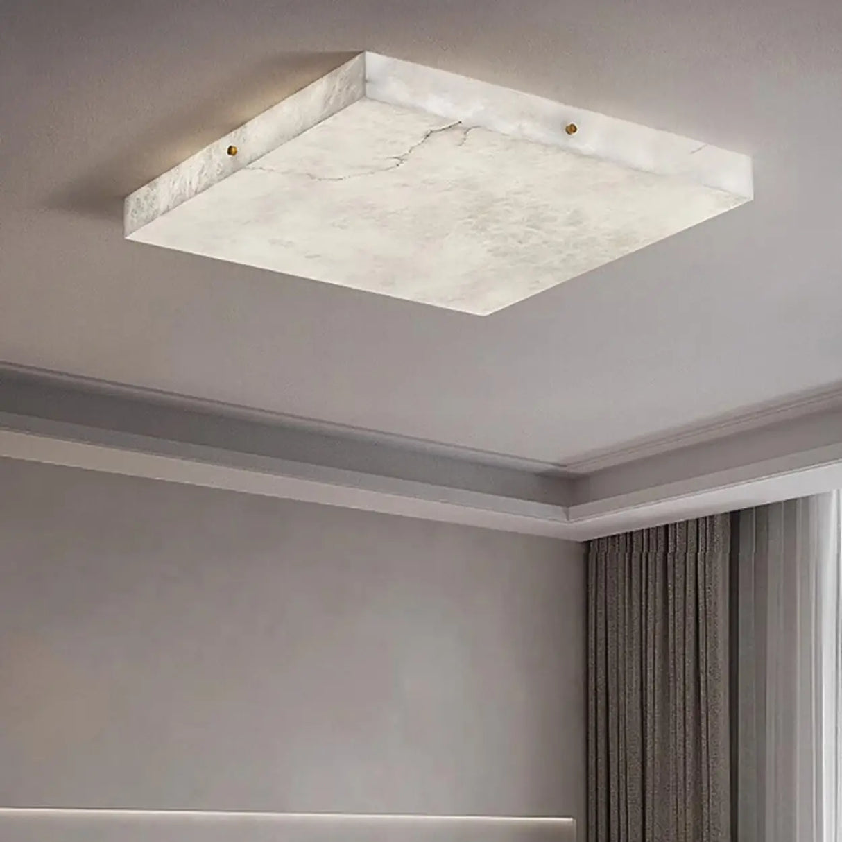 White Rectangular Alabaster LED Flush Mount Ceiling Light Image - 2