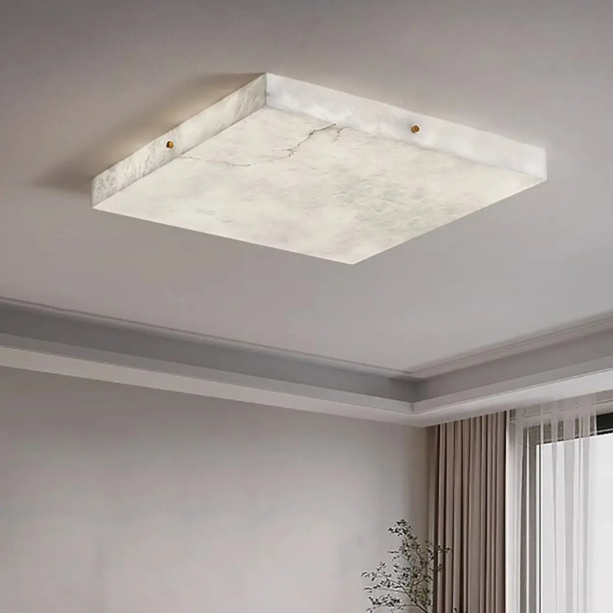 White Rectangular Alabaster LED Flush Mount Ceiling Light Image - 5