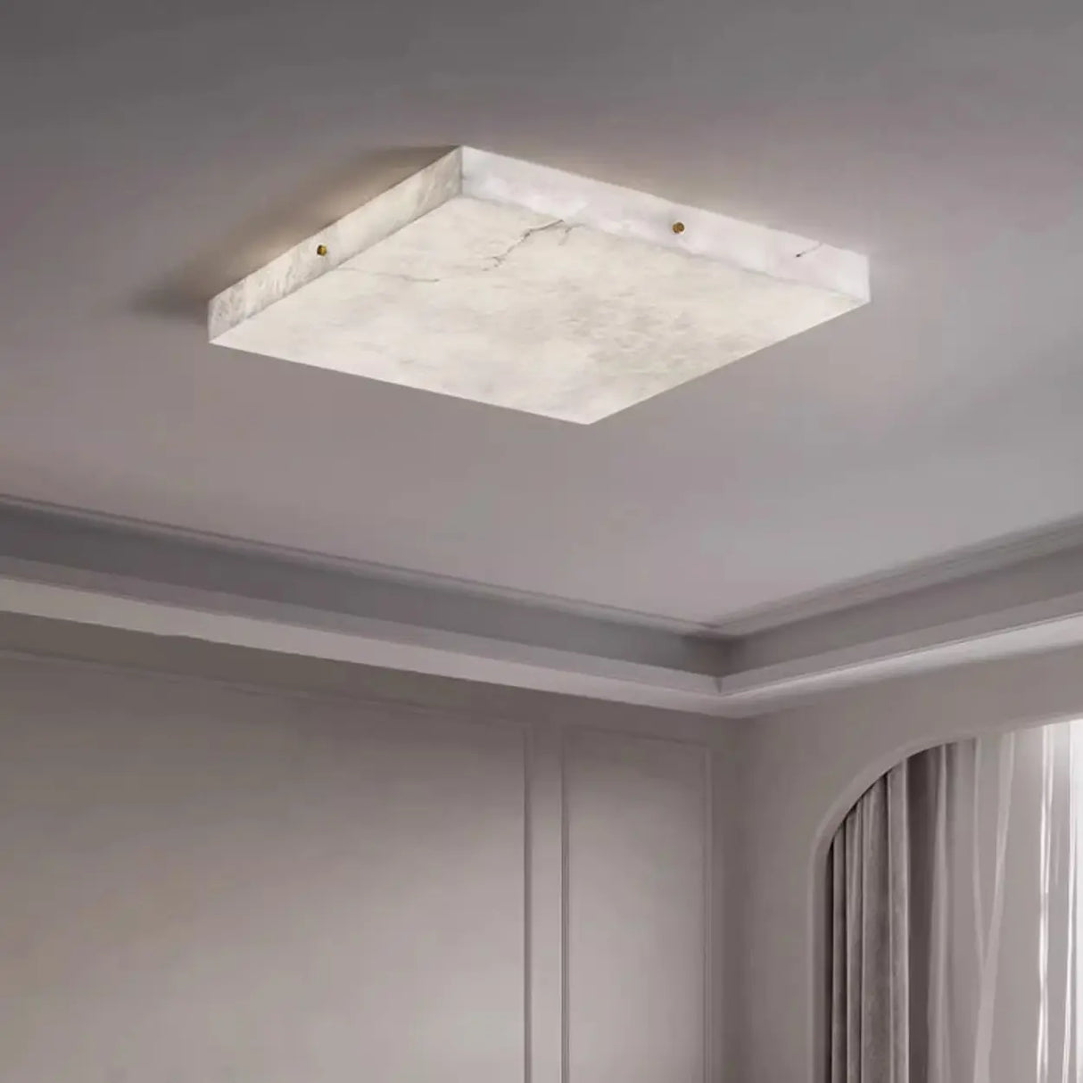 White Rectangular Alabaster LED Flush Mount Ceiling Light Image - 7