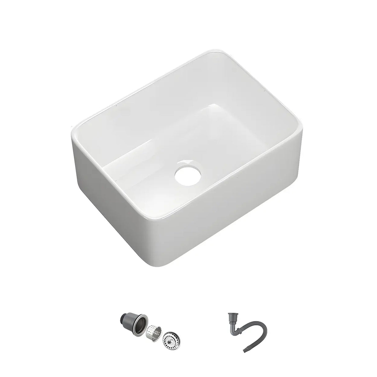 White Rectangular Ceramic Farmhouse Sink with Apron Image - 11