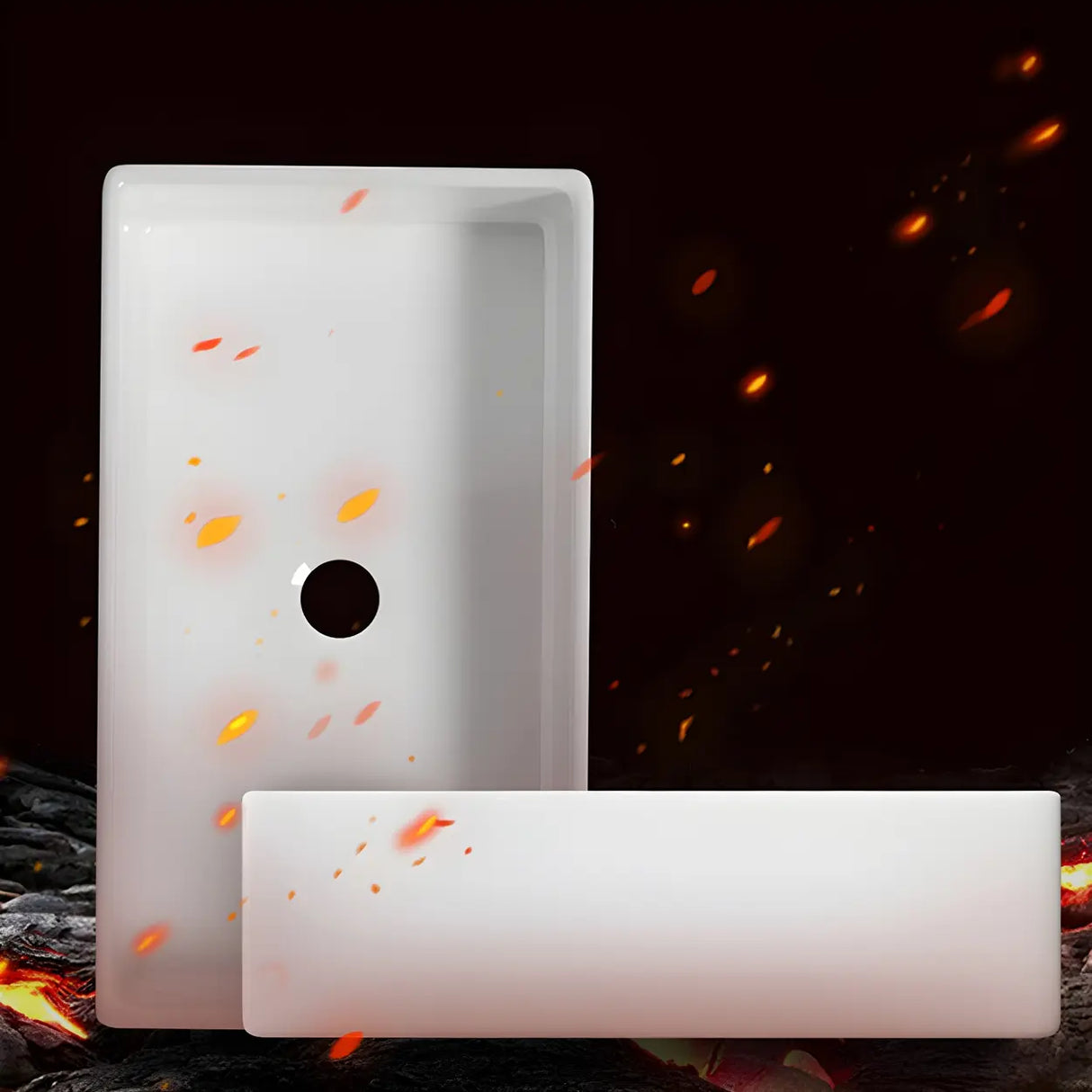 White Rectangular Ceramic Farmhouse Sink with Apron Image - 12