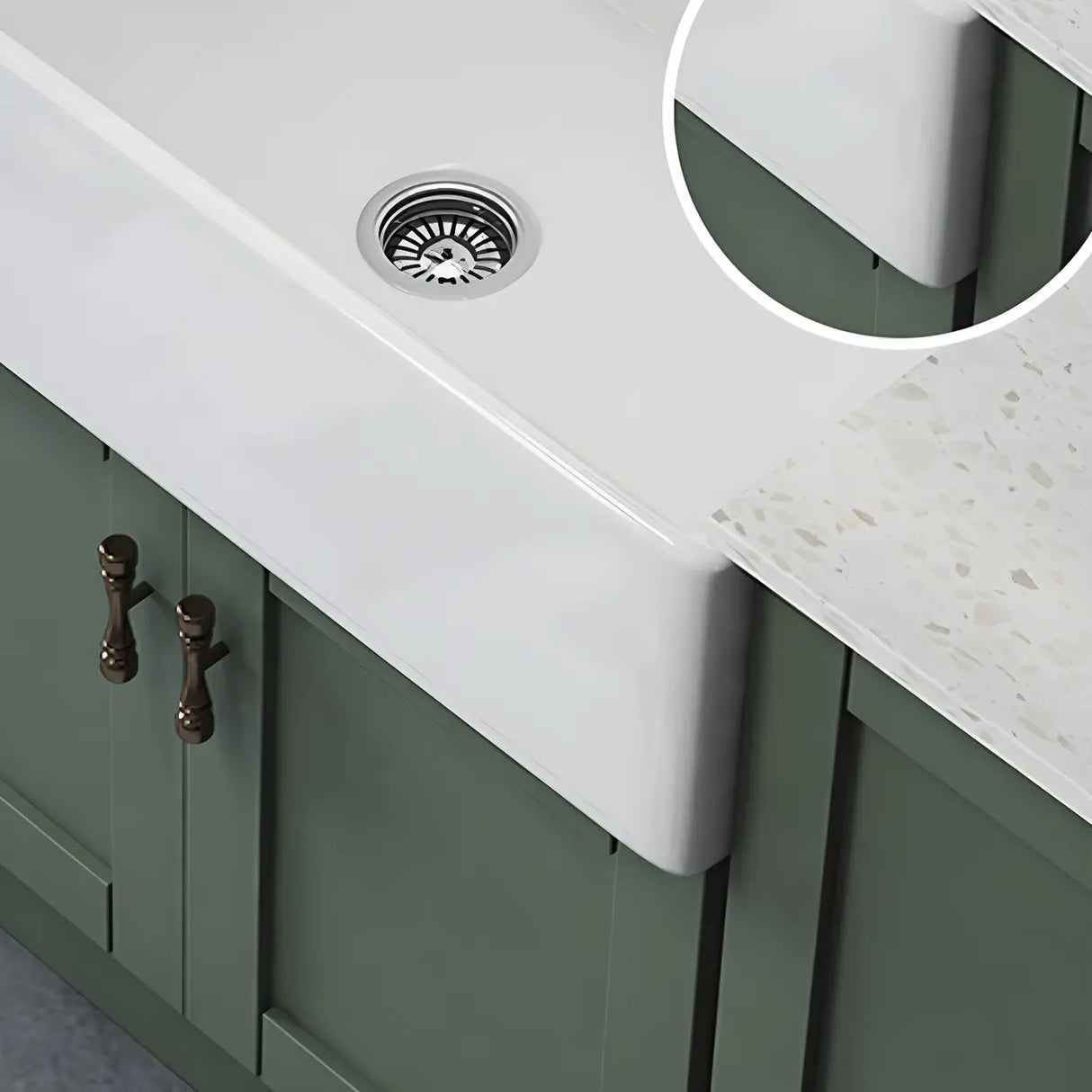 White Rectangular Ceramic Farmhouse Sink with Apron Image - 13