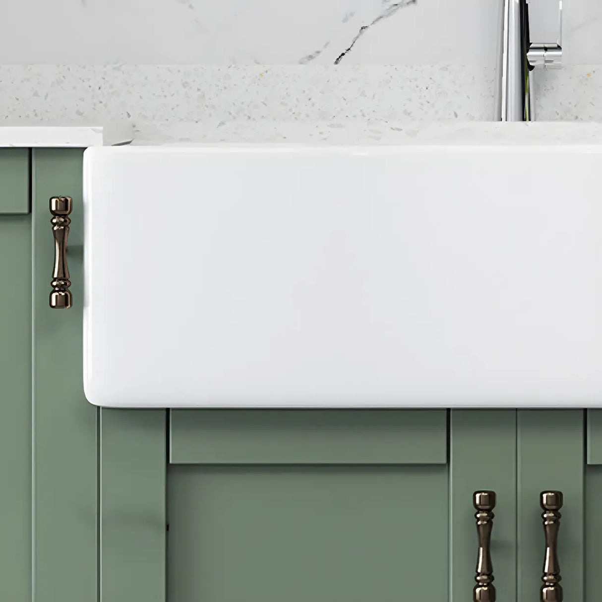 White Rectangular Ceramic Farmhouse Sink with Apron Image - 14