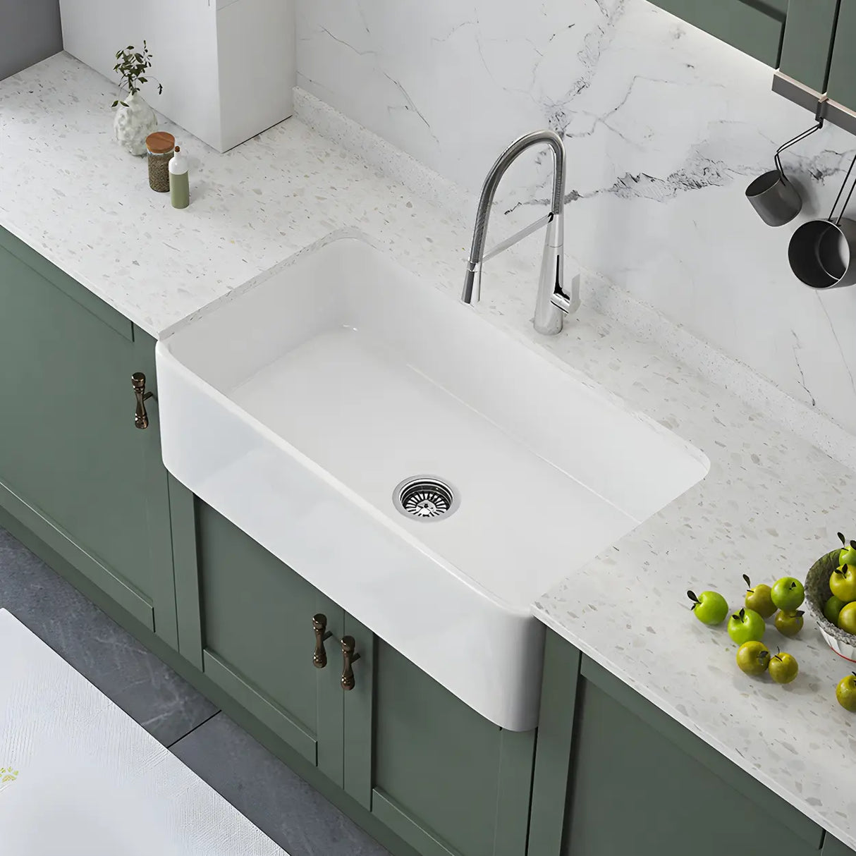 White Rectangular Ceramic Farmhouse Sink with Apron Image - 1