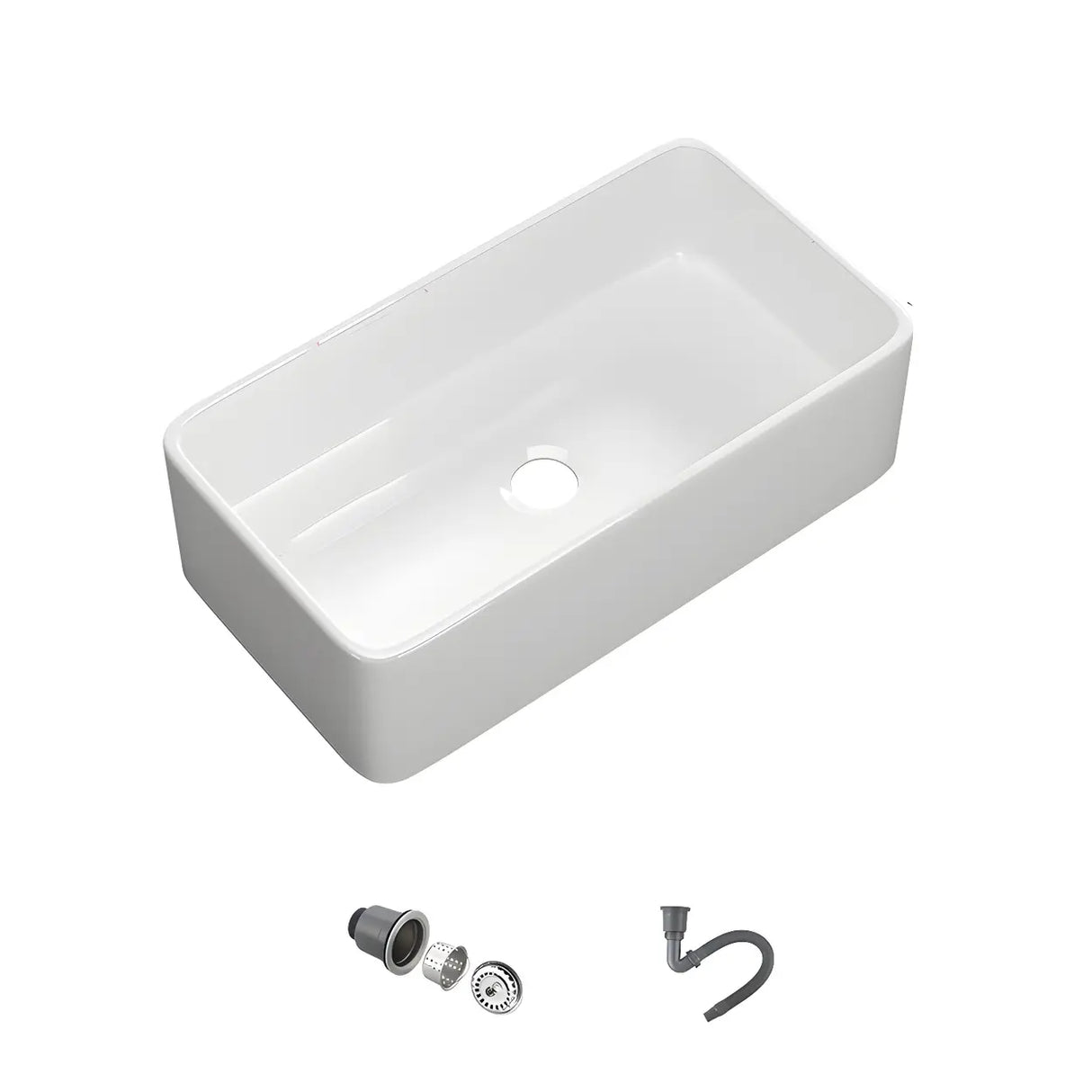 White Rectangular Ceramic Farmhouse Sink with Apron Image - 2