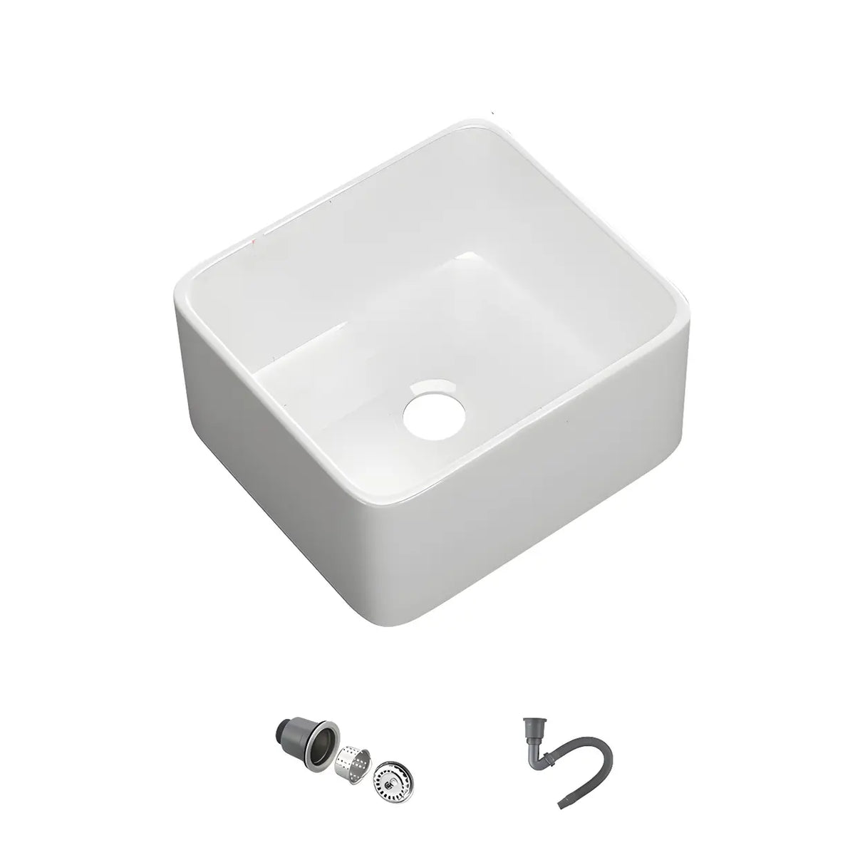 White Rectangular Ceramic Farmhouse Sink with Apron Image - 3