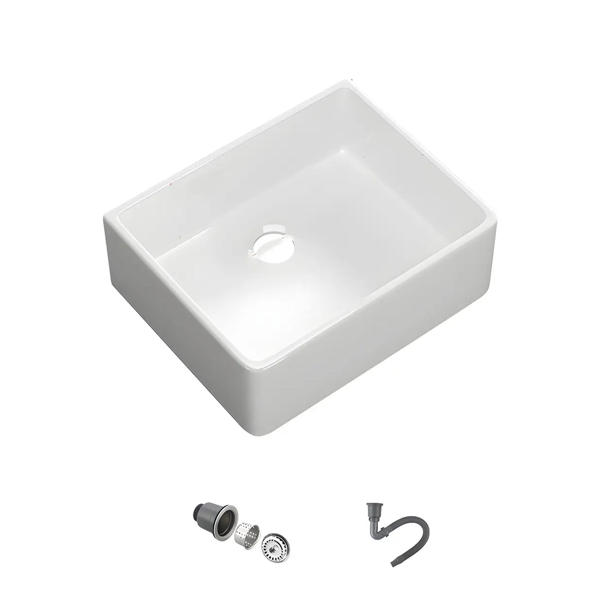 White Rectangular Ceramic Farmhouse Sink with Apron Image - 5