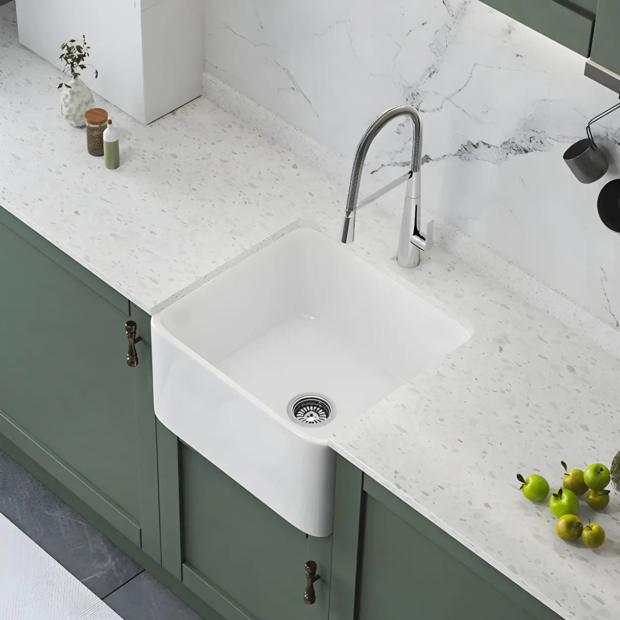 White Rectangular Ceramic Farmhouse Sink with Apron Image - 6