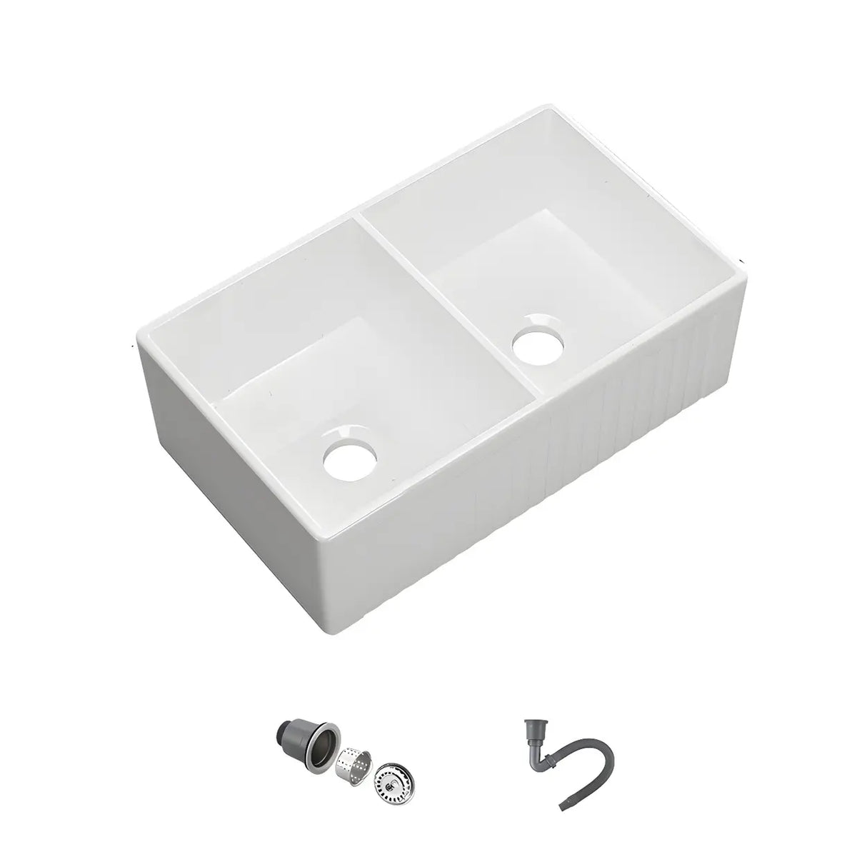 White Rectangular Ceramic Farmhouse Sink with Apron Image - 7