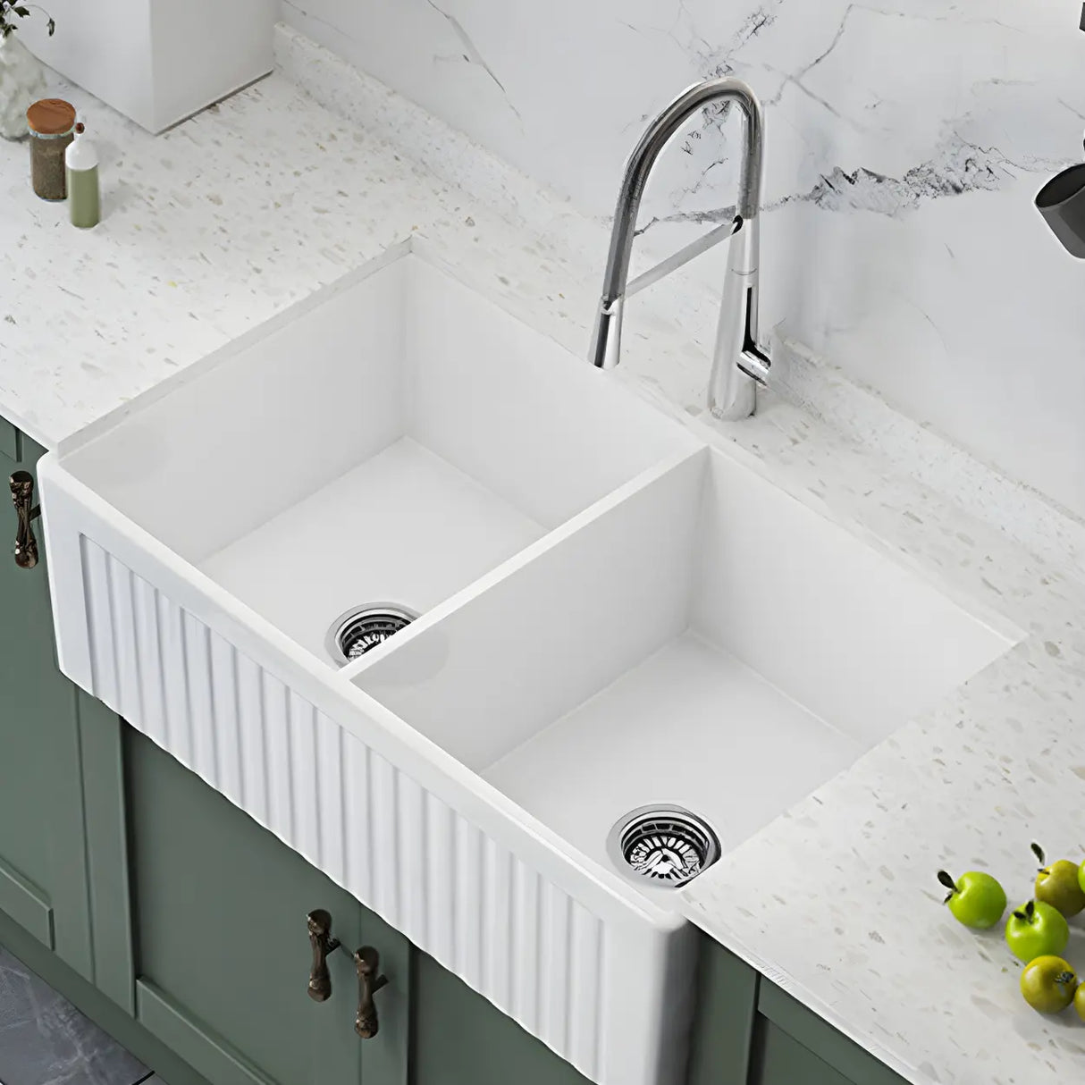 White Rectangular Ceramic Farmhouse Sink with Apron Image - 8