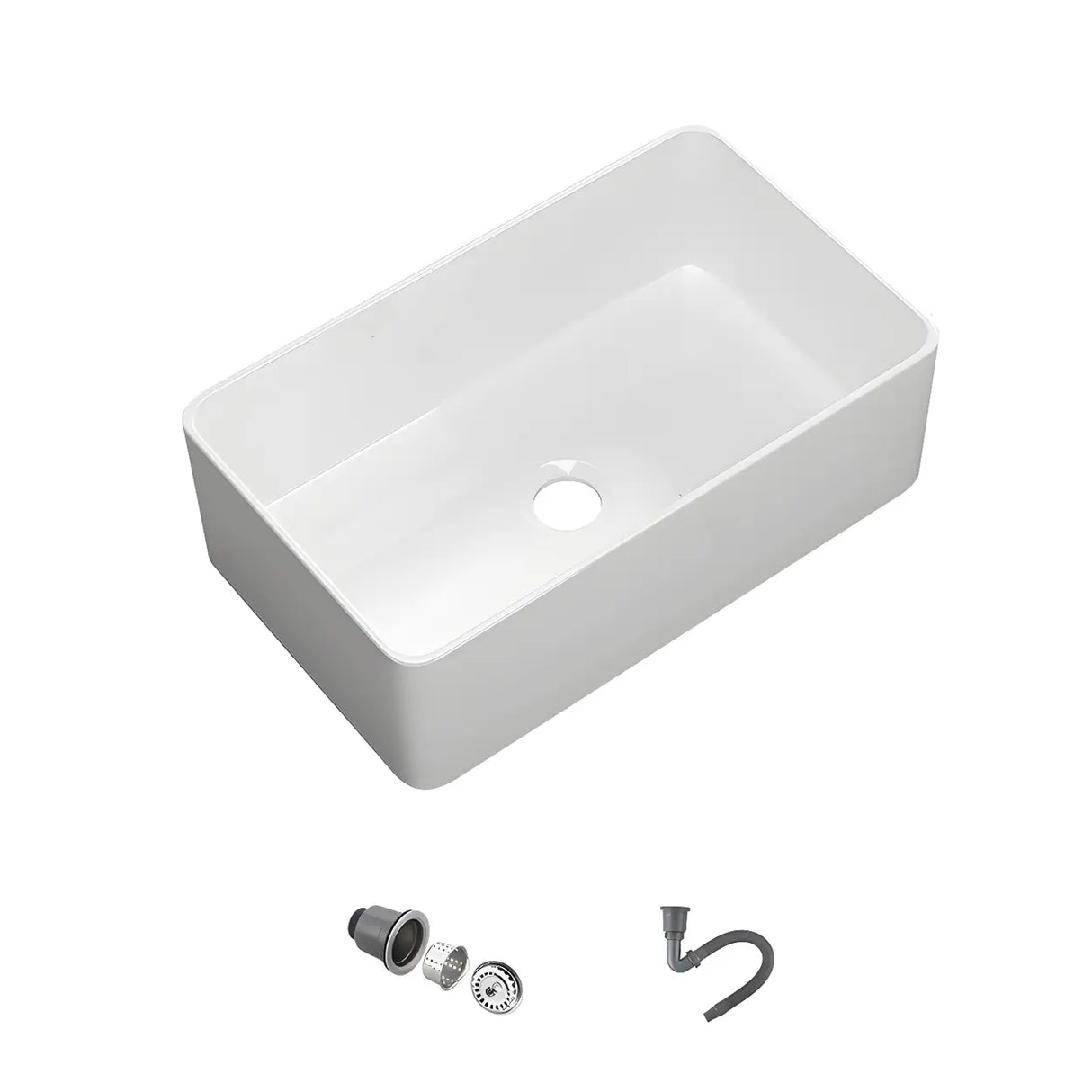White Rectangular Ceramic Farmhouse Sink with Apron Image - 9