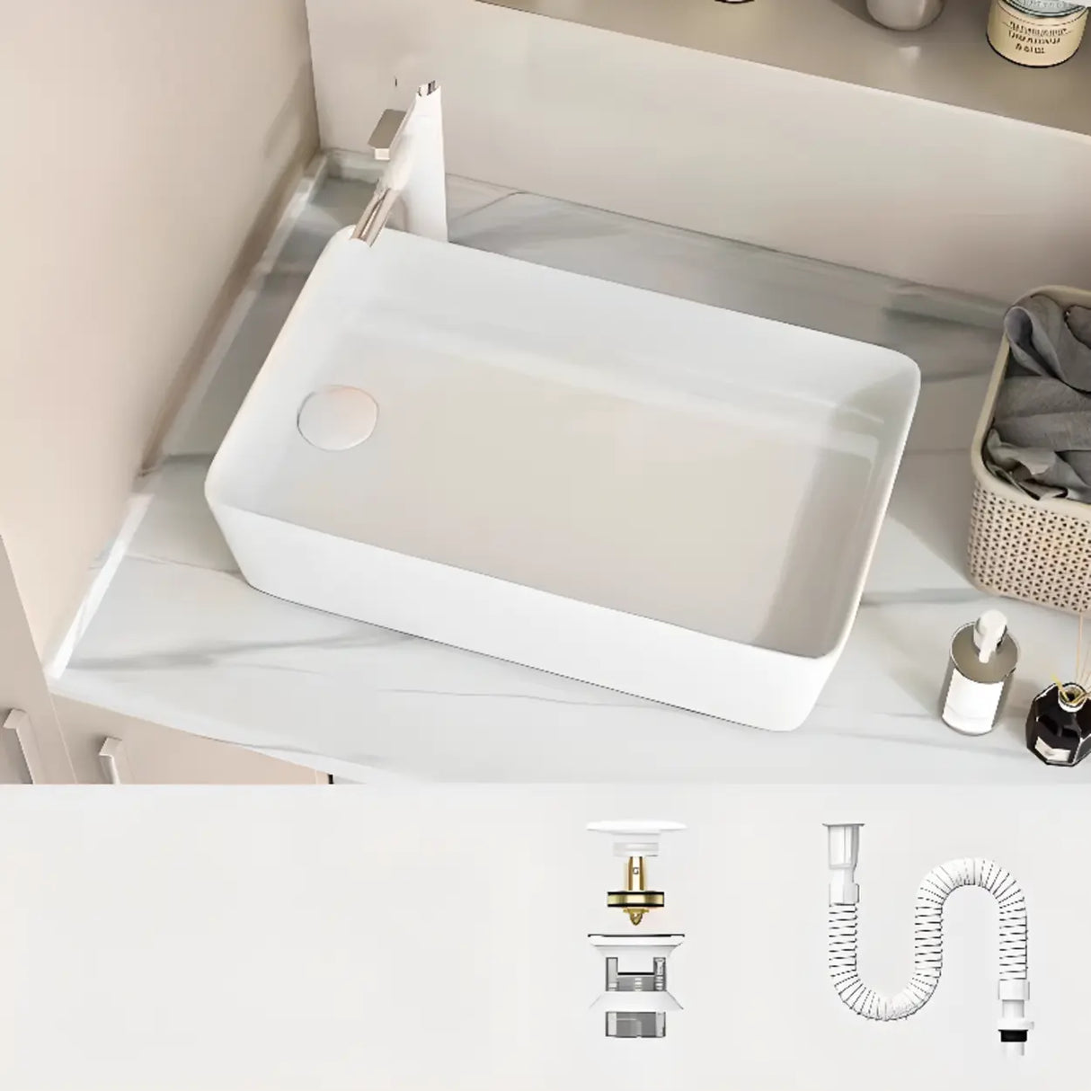 White Rectangular Ceramic Left Trapway Trough Sinks Image - 2