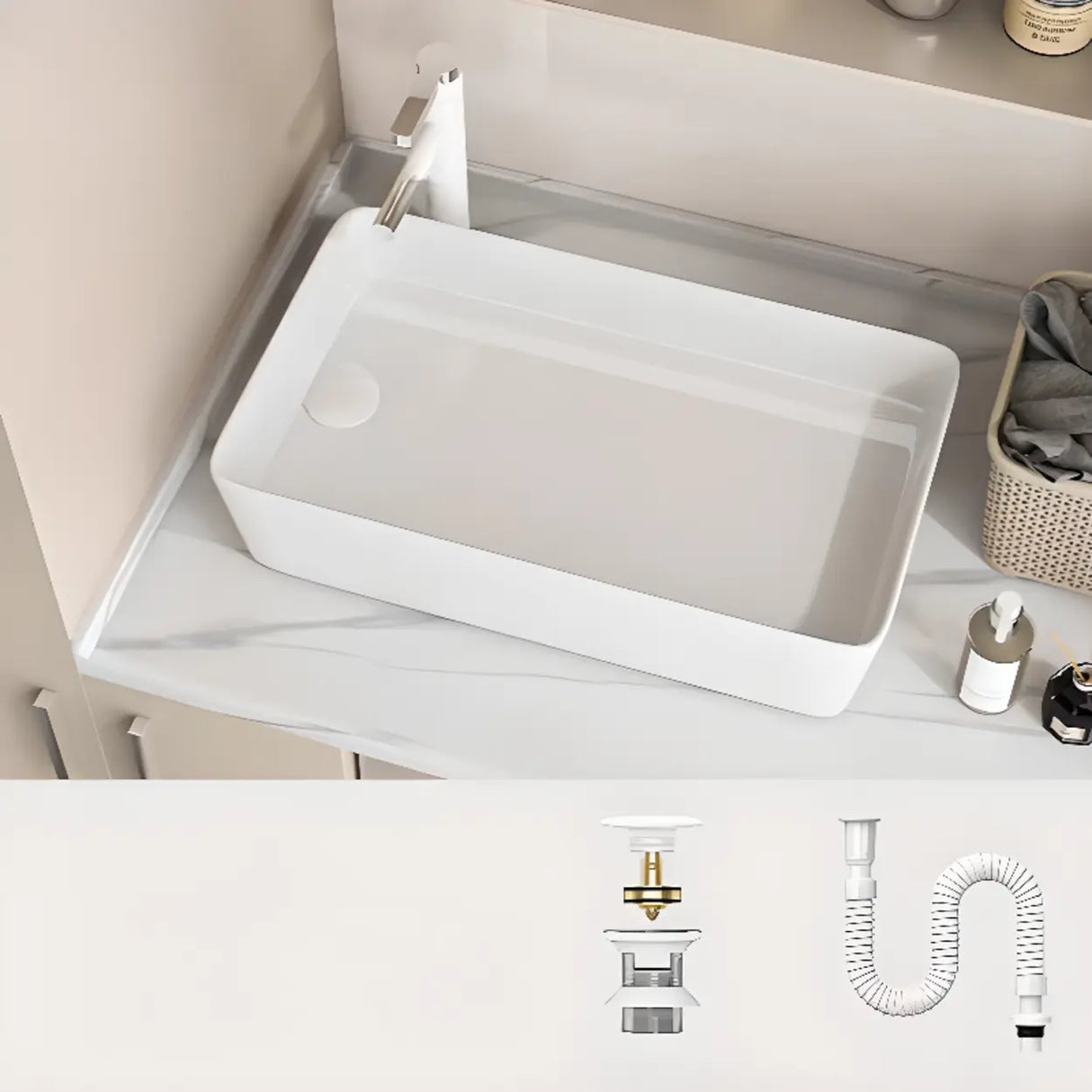White Rectangular Ceramic Left Trapway Trough Sinks Image - 5