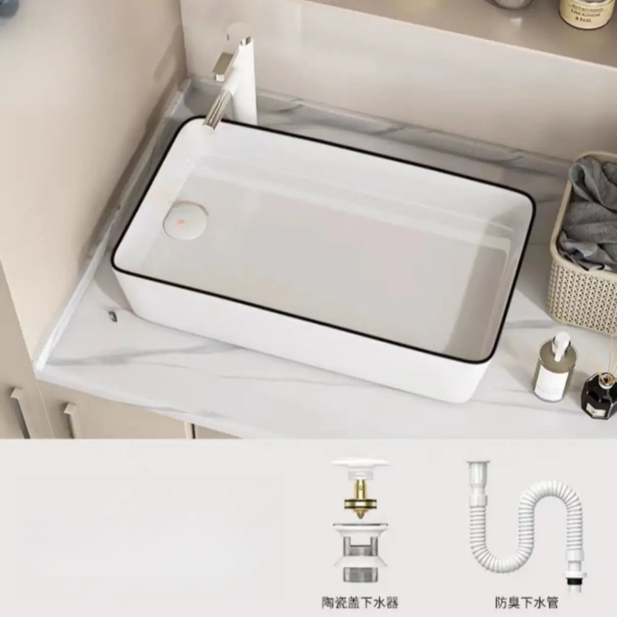 White Rectangular Ceramic Left Trapway Trough Sinks Image - 7