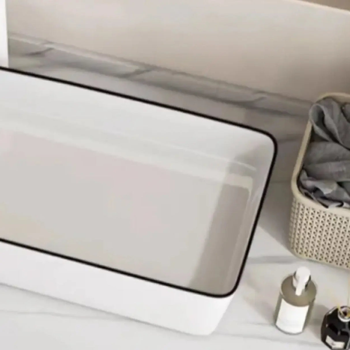 White Rectangular Ceramic Left Trapway Trough Sinks Image - 8