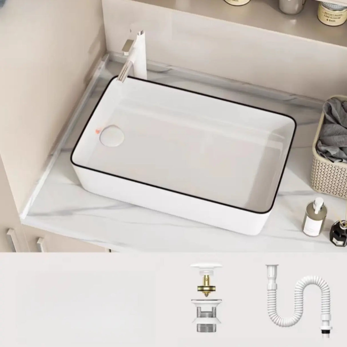 White Rectangular Ceramic Left Trapway Trough Sinks Image - 9