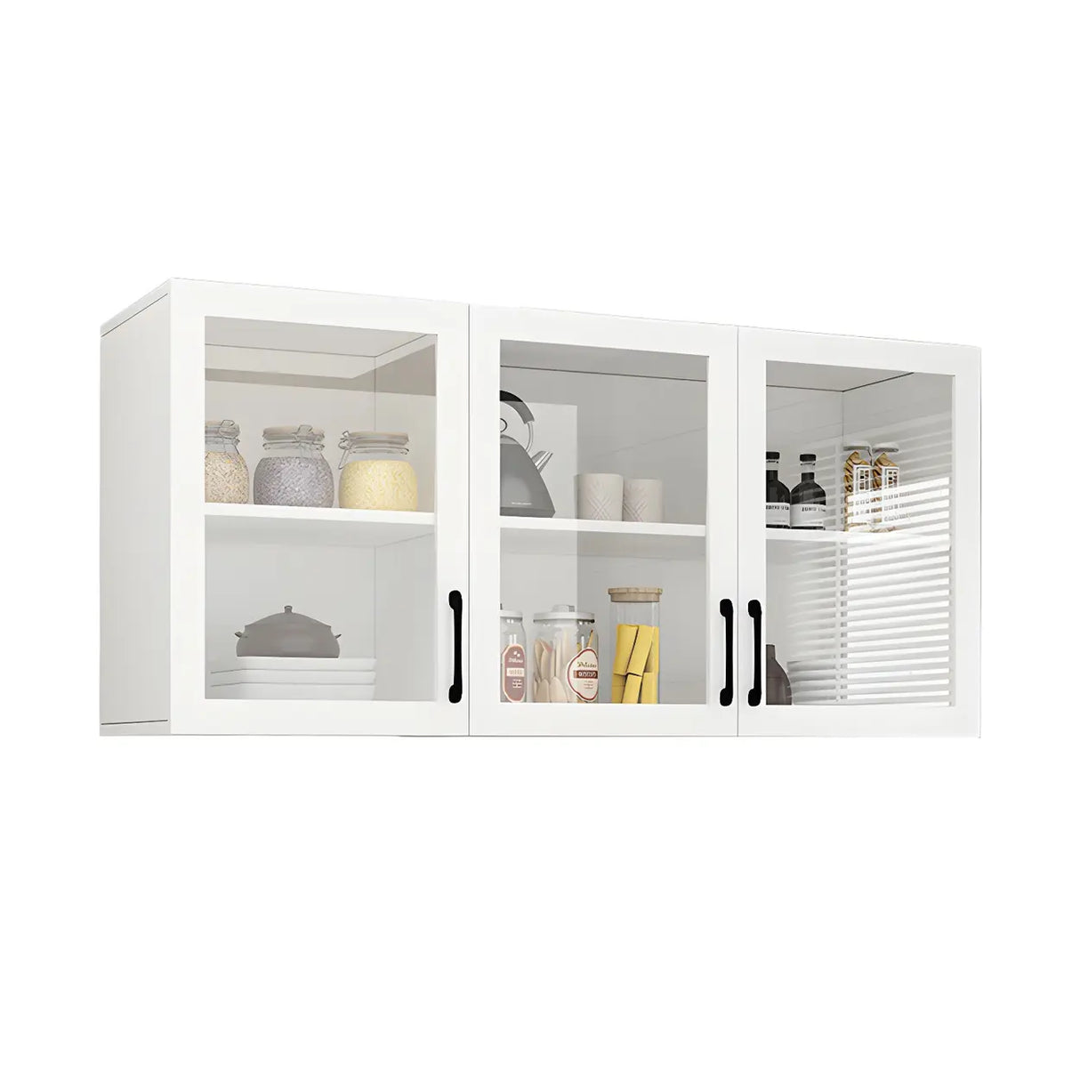 White Rectangular Kitchen Wall-Mount China Cabinet Image - 5