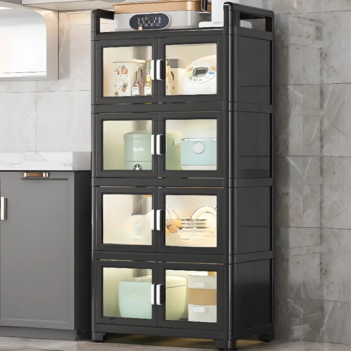 White Rectangular Metal Kitchen China Cabinet White Image - 13