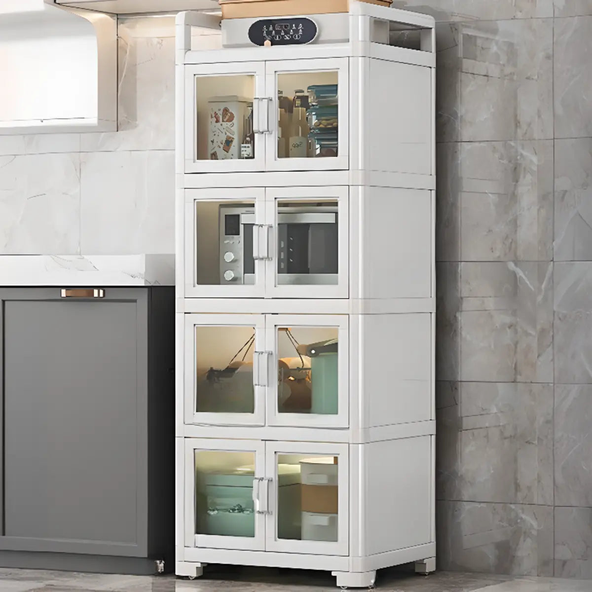 White Rectangular Metal Kitchen China Cabinet White Image - 21