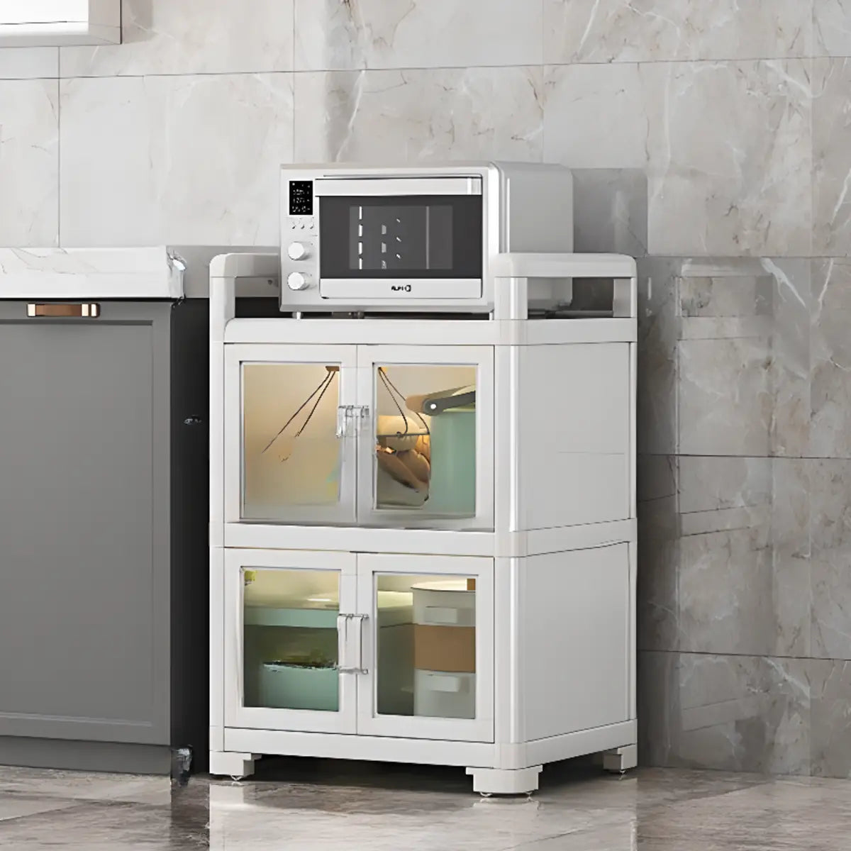 White Rectangular Metal Kitchen China Cabinet White Image - 28