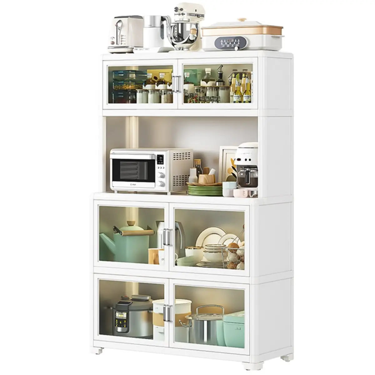 White Rectangular Metal Kitchen China Cabinet White Image - 3