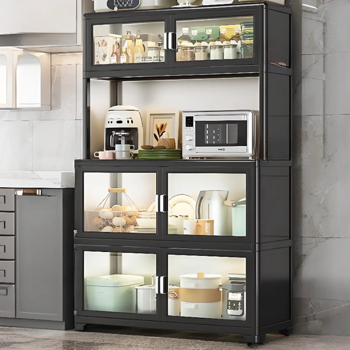 White Rectangular Metal Kitchen China Cabinet White Image - 5