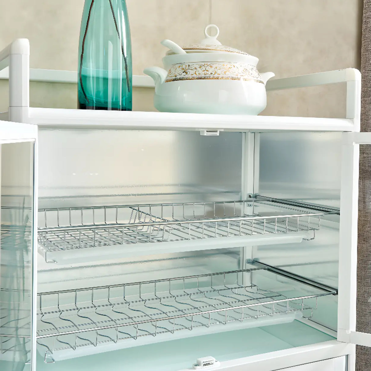 White Rectangular Steel Kitchen Storage China Cabinet Image - 11