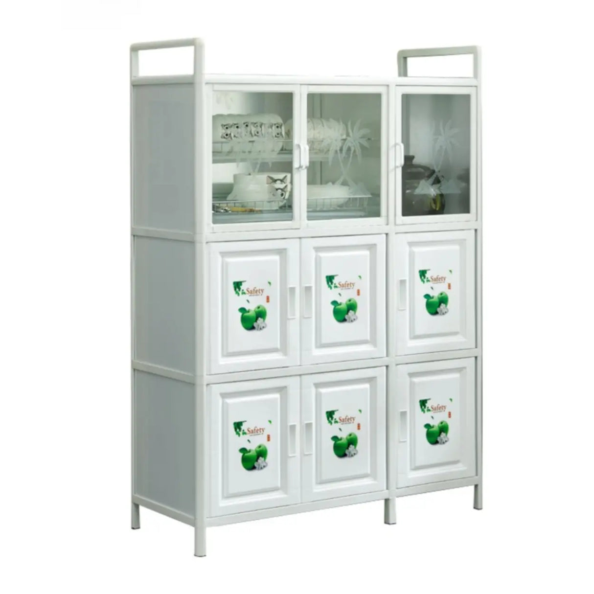 White Rectangular Steel Kitchen Storage China Cabinet Image - 6