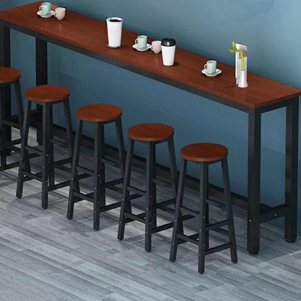 White Rectangular Wood Bar Table Bar Counter With Footrest Image - 11