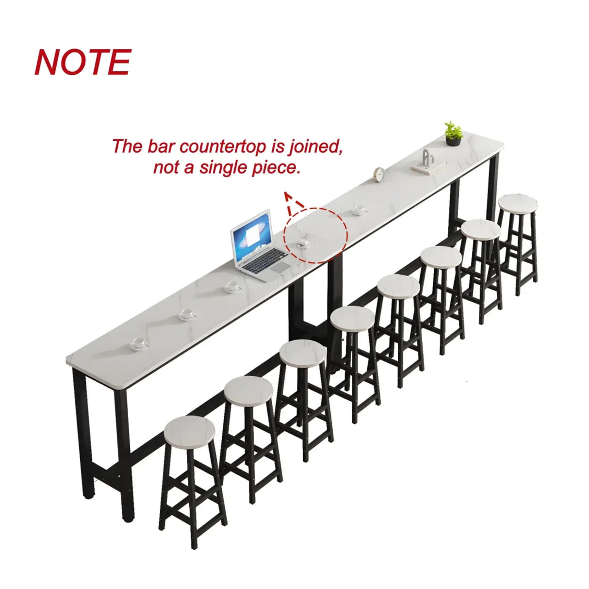 White Rectangular Wood Steel Long Bar Table With Footrest Image - 3
