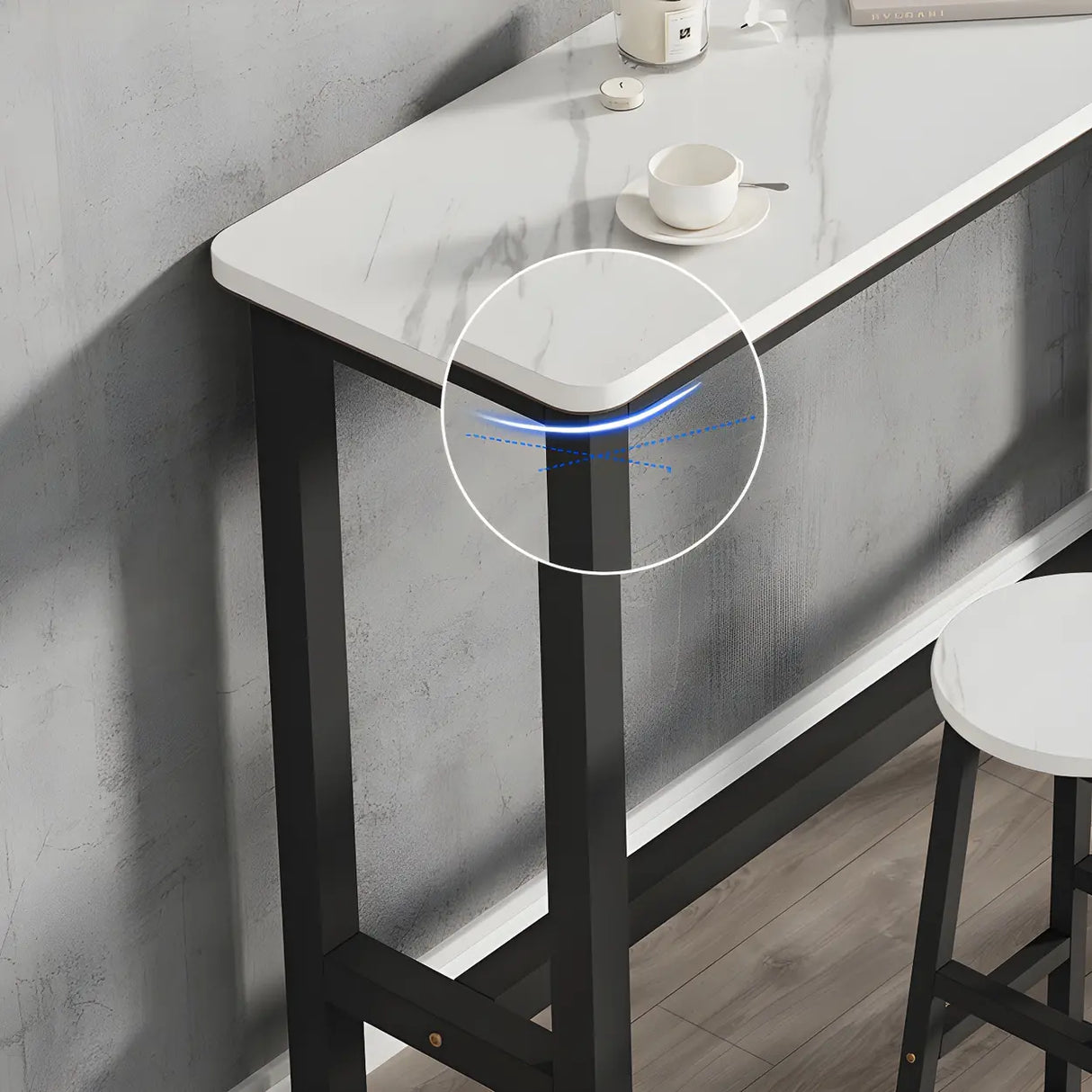 White Rectangular Wood Steel Long Bar Table With Footrest Image - 6