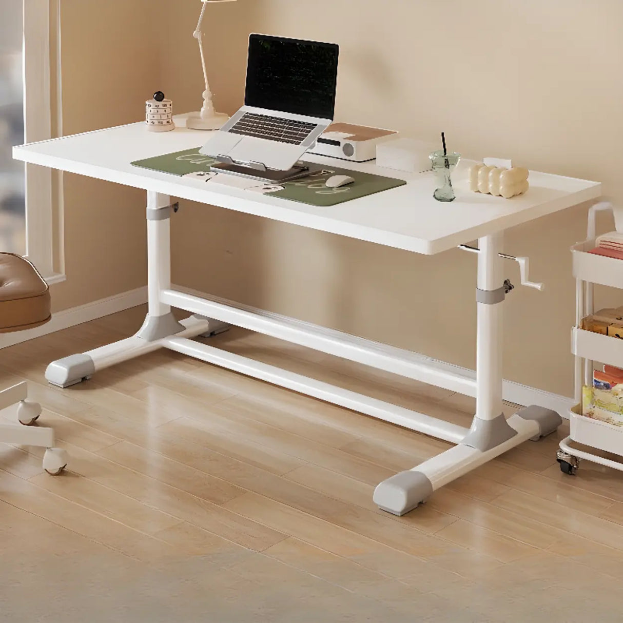 White Rectangular Wood Storage Kids Desk with Shelf Image - 5