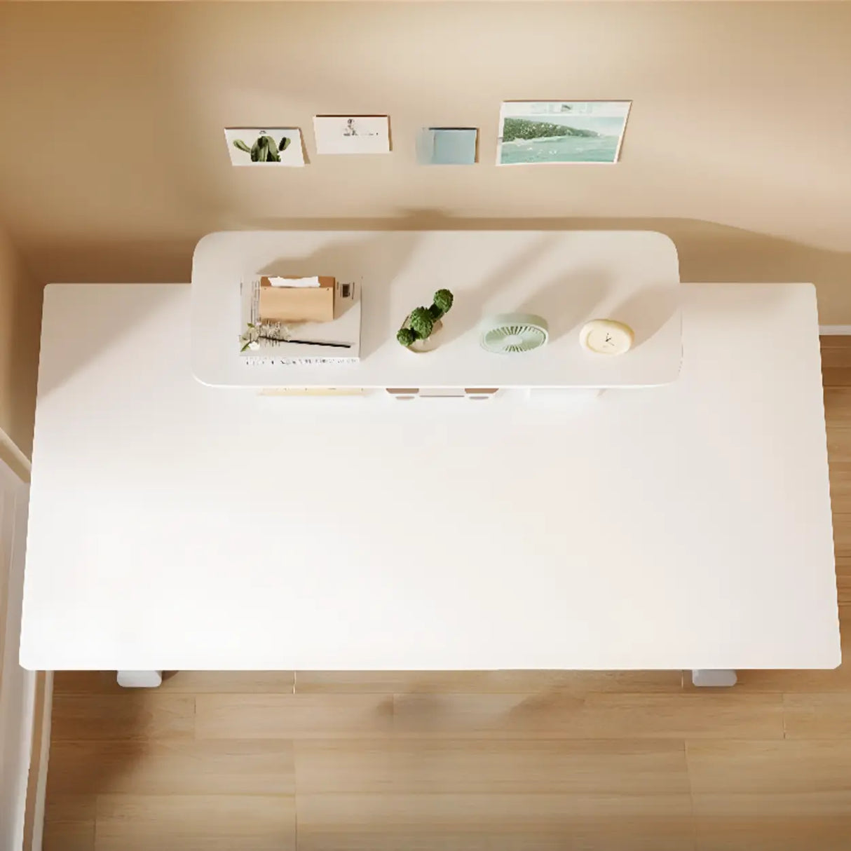 White Rectangular Wood Storage Kids Desk with Shelf Image - 6