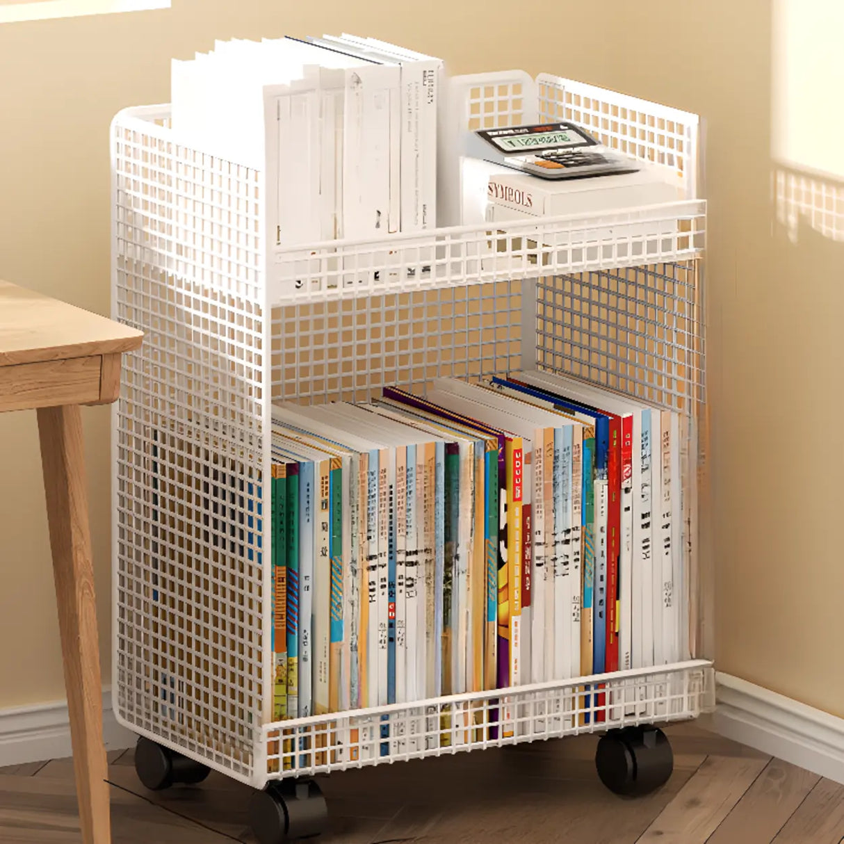 White Removable Metal Book Cart with Shelf and Casters Image - 17