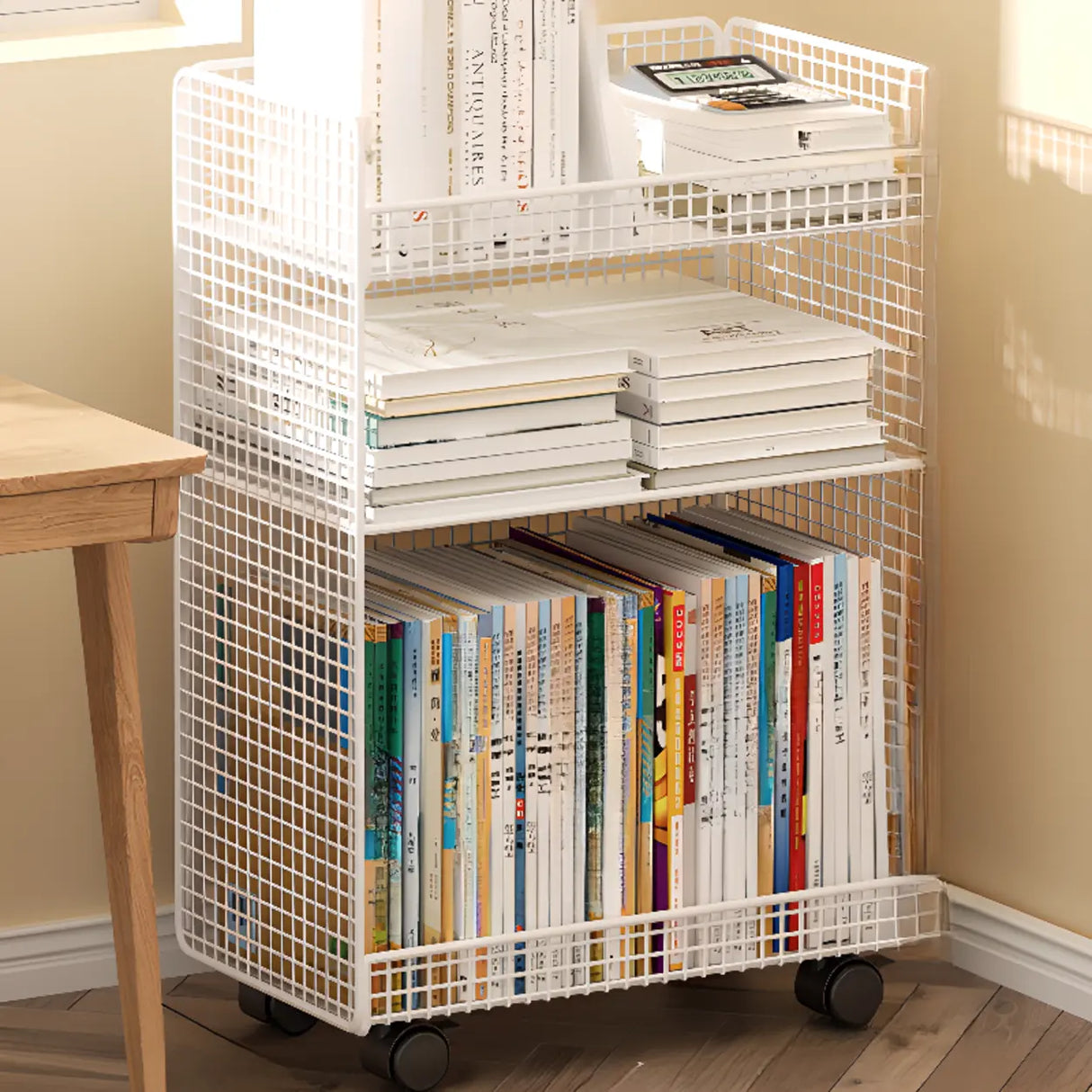 White Removable Metal Book Cart with Shelf and Casters Image - 18