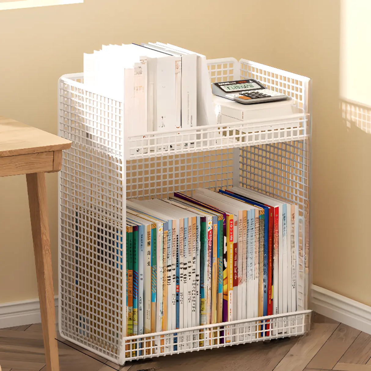 White Removable Metal Book Cart with Shelf and Casters Image - 19