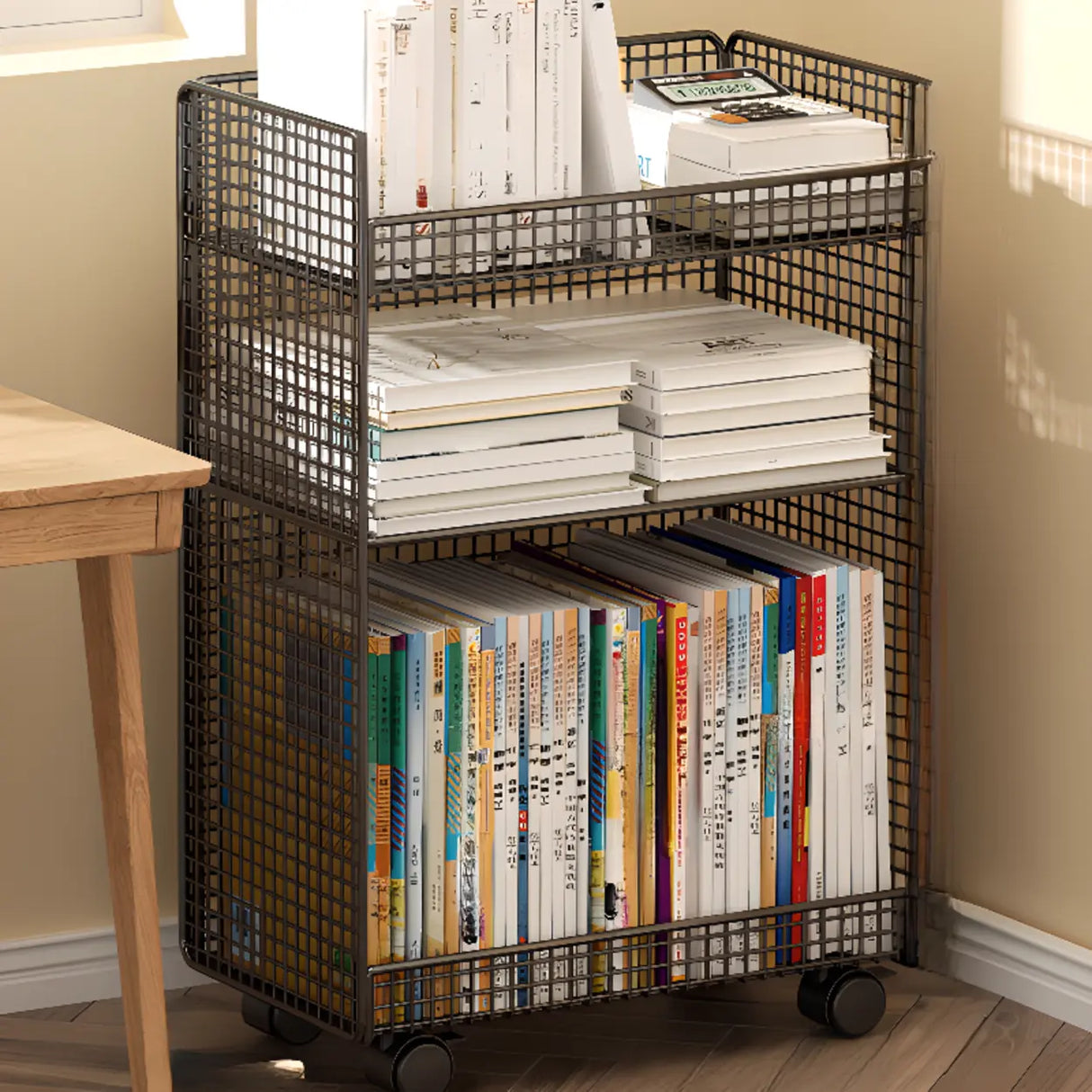White Removable Metal Book Cart with Shelf and Casters Image - 20
