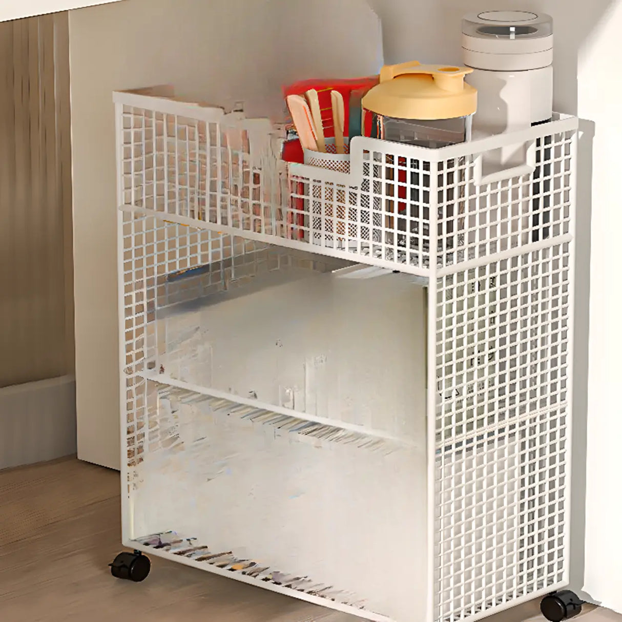 White Removable Metal Book Cart with Shelf and Casters Image - 3