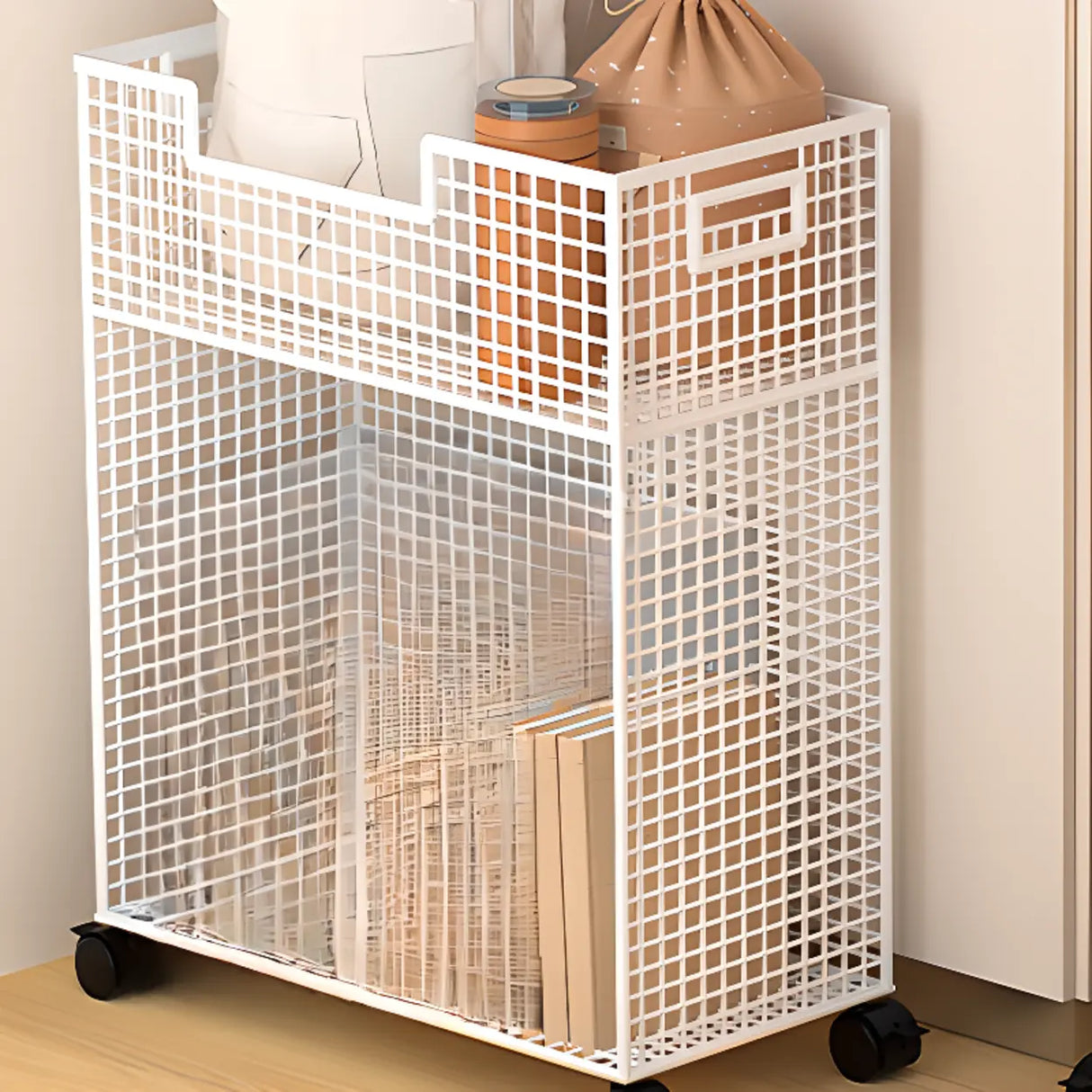 White Removable Metal Book Cart with Shelf and Casters Image - 4