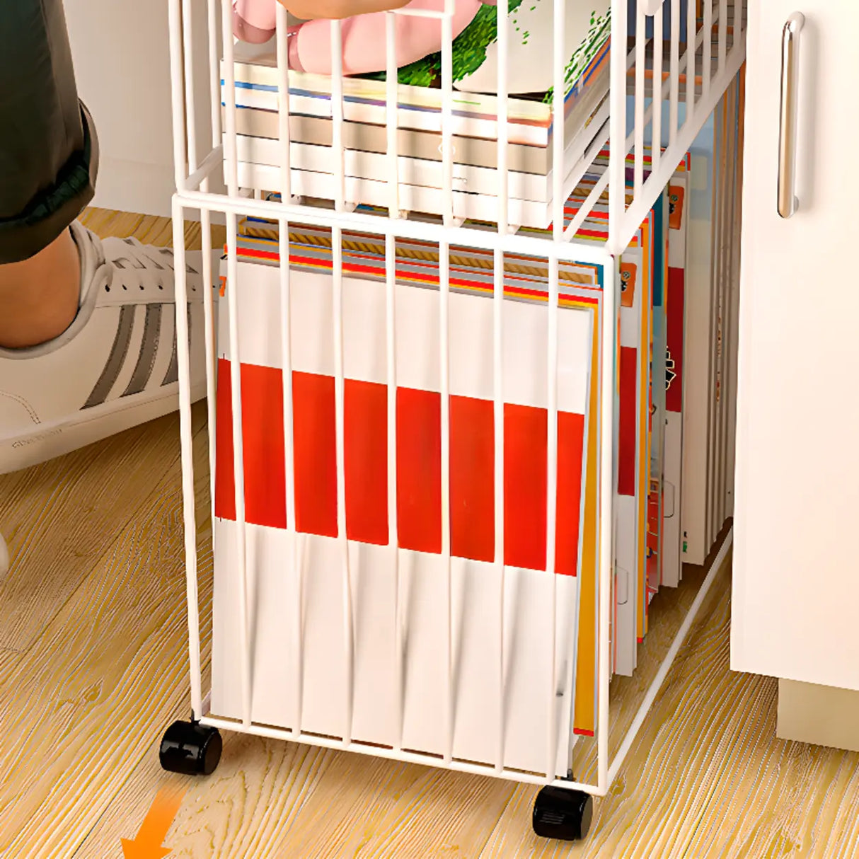 White Removable Metal Book Cart with Shelf and Casters Image - 8