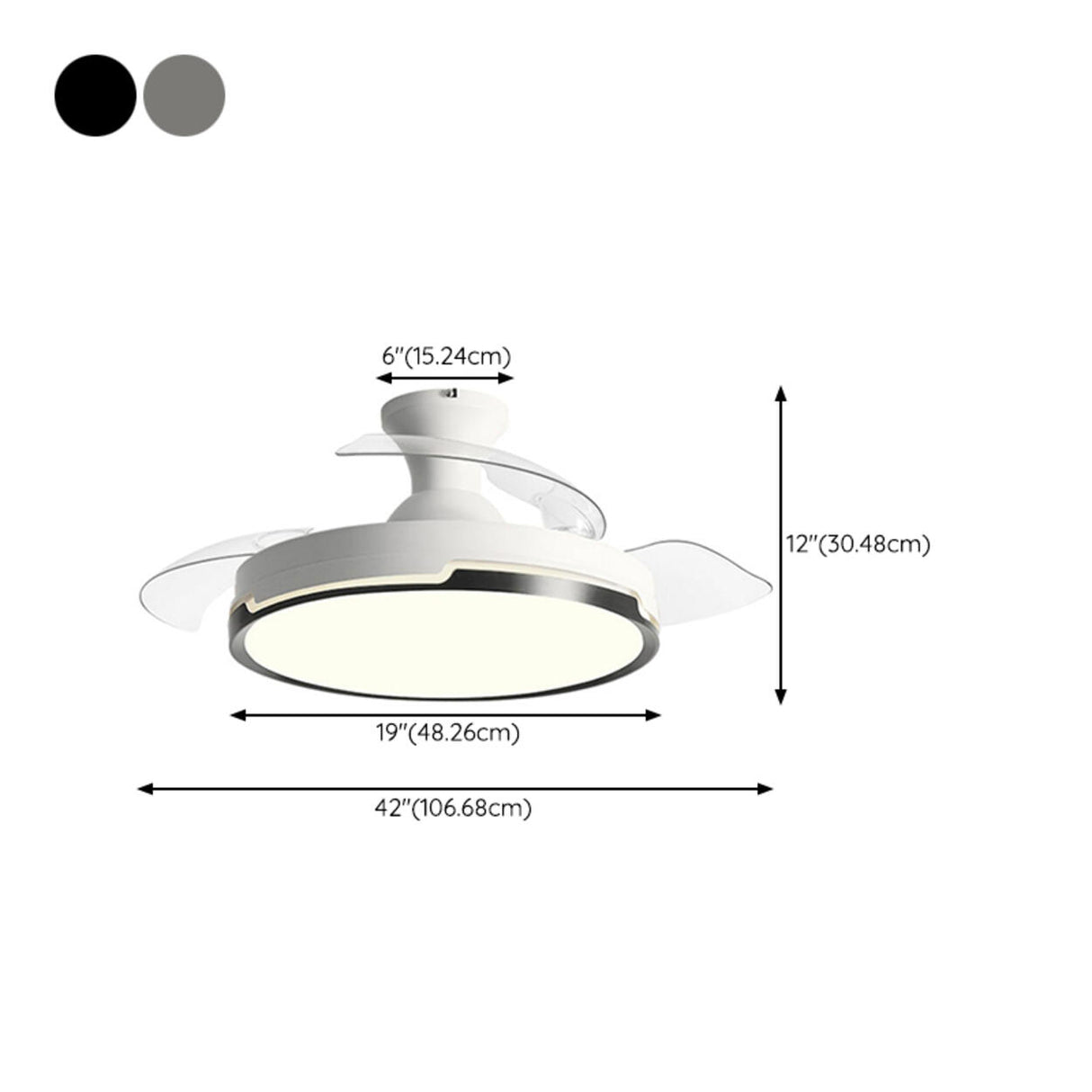 White Round 3 Clear Blade Ceiling Fan with LED Light Image - 17