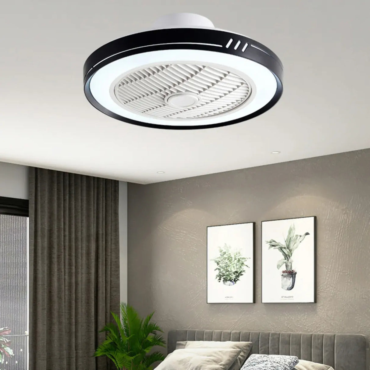 White Round Bladeless Modern Ceiling Fan with LED Light Image - 3