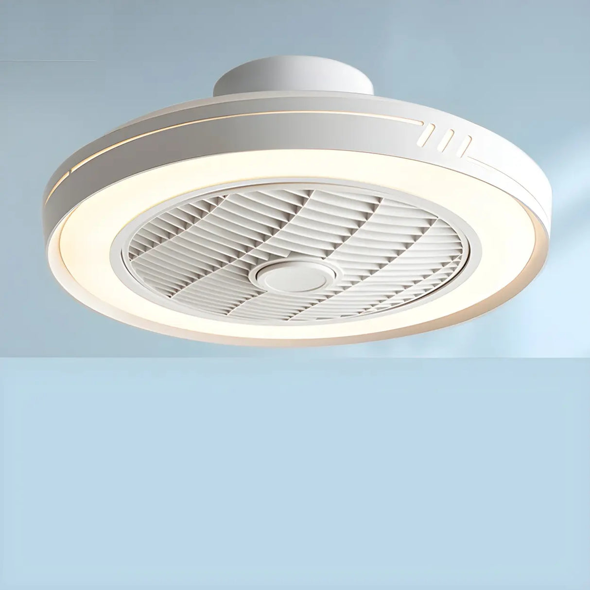 White Round Bladeless Modern Ceiling Fan with LED Light Image - 7