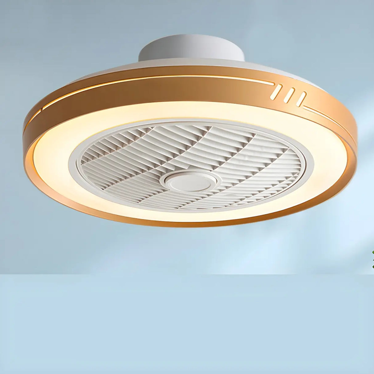 White Round Bladeless Modern Ceiling Fan with LED Light Image - 8