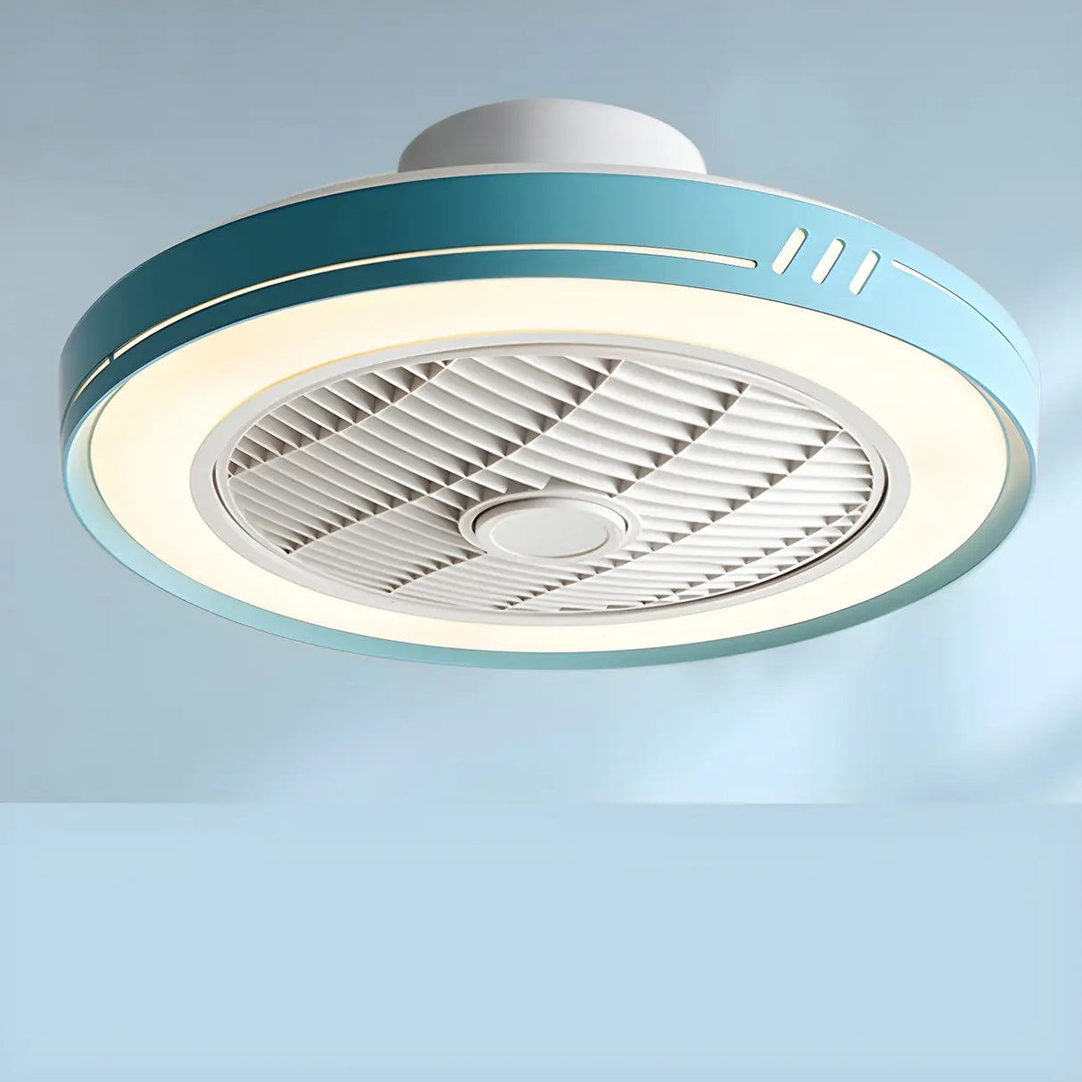 White Round Bladeless Modern Ceiling Fan with LED Light Image - 9