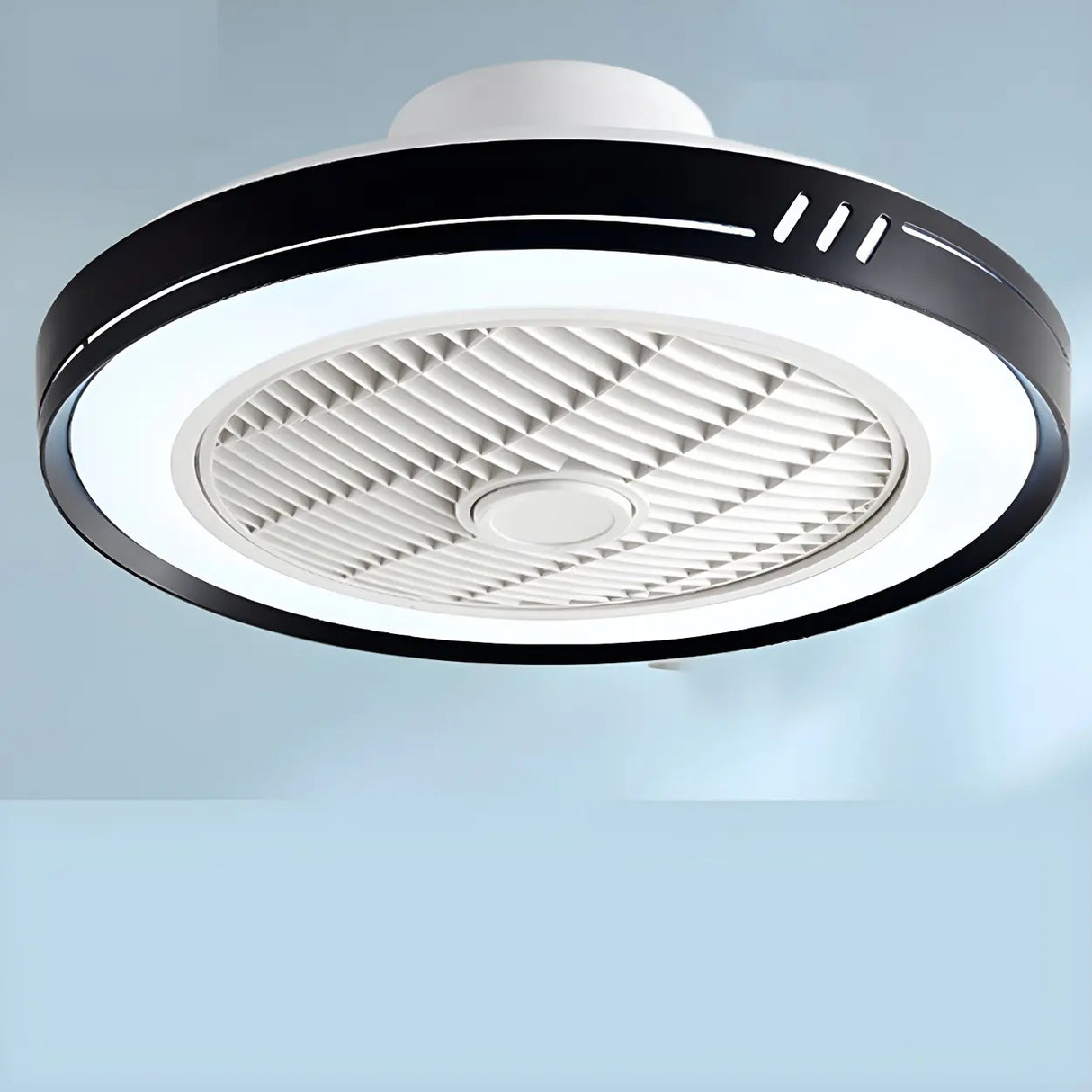 White Round Bladeless Modern Ceiling Fan with LED Light Image - 10