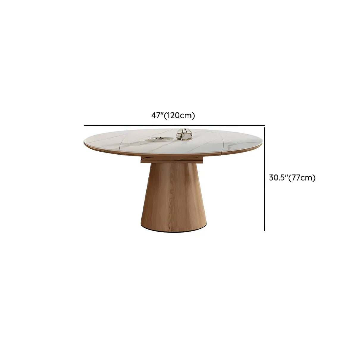 White Round Extendable Stone Wood Pedestal Dining Table