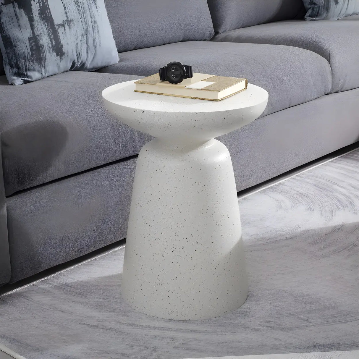 White Round Fiberglass Drum Base Single Coffee Table Image - 5