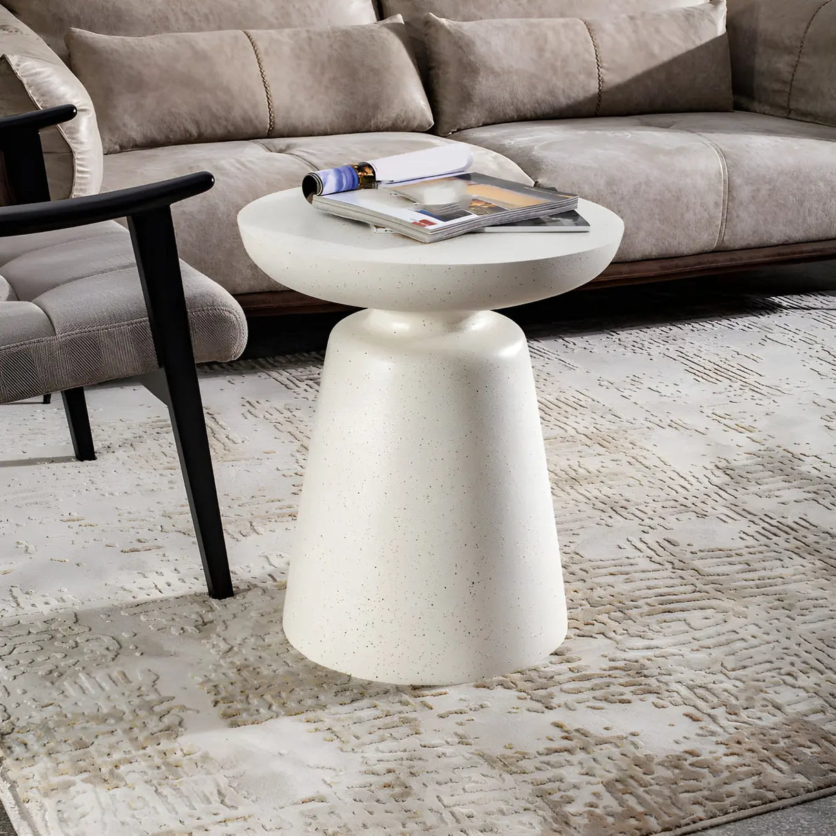 White Round Fiberglass Drum Base Single Coffee Table Image - 6